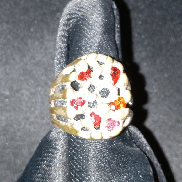 Handcrafted 925 Sterling Silver Nugget Vivid Red Ruby Ring